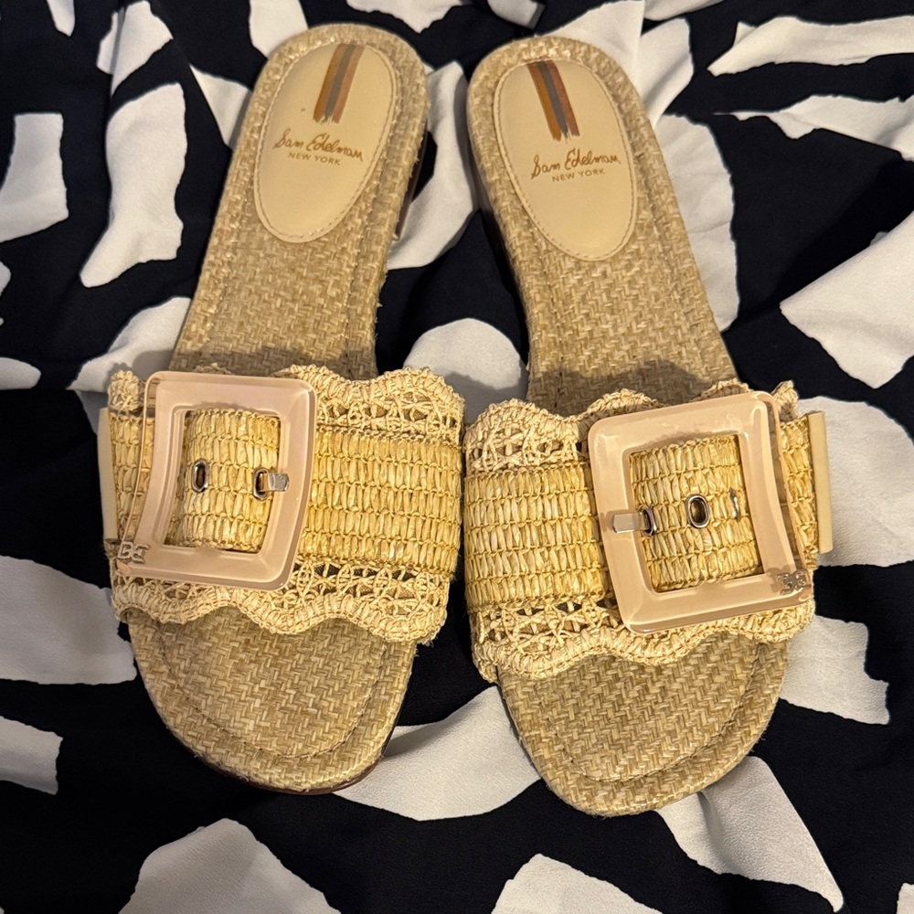 Sam Edelman Beige Woven Slide Sandals